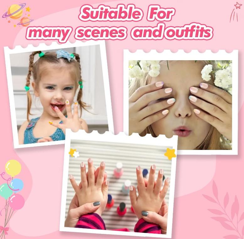 Misssix 78 Pcs Press on Nails for Kids, 3 Pack Kid Fake Nail Kit Cute Press on Nails, Old Colorful Flower Glue On Nails Stick On Nails for Girls 8-12 Years