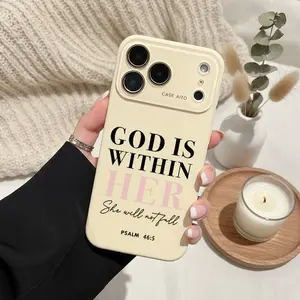 God Is Within Her Christian Dopamine Ins Style Solid Color Phone Case with Ultra Skin friendly Touch, All Inclusive Lens Phone Case Suitable for Apple 17 16 15 14 13 12