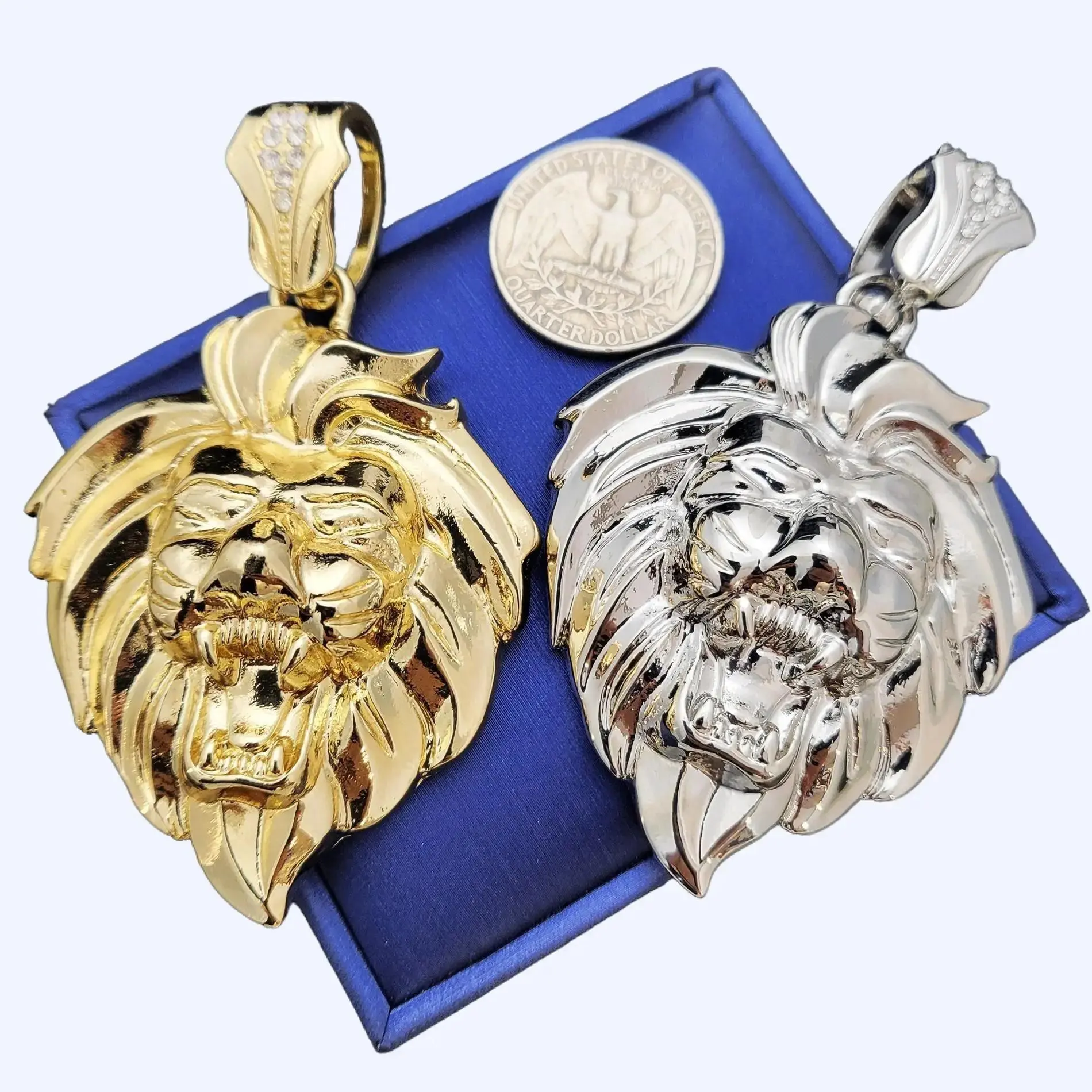 MaxBling81 14K Gold & Silver Plated Lion Head Leo Charm Pendant, Unisex Jewelry, Hip Hop Style Bling Large Polished High-Quality 2" x 3" Fashion Accessory