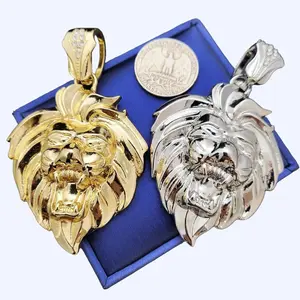 14K Gold & Silver Plated Lion Head Leo Hip Hop Style Bling Large Charm Pendant Fashion Unisex 2" x 3" High Quality Polished