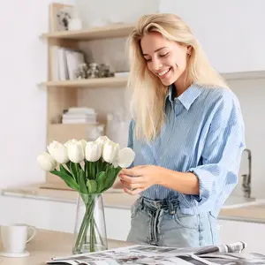 Real Touch Faux Tulip Stems - 10 Pack Artificial Tulips for Home Decor, Vase Arrangements, Wedding & Dining Table Centerpieces. Perfect for Mother’s Day, Easter, Valentine’s Day Gift Ideas