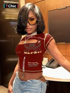 Women's Crop Tee, Casual Fashion Slim-fitting Short Sleeve T-shirt for Daily Wear, Ladies Summer Clothes, Top, Casual Fashionable Top