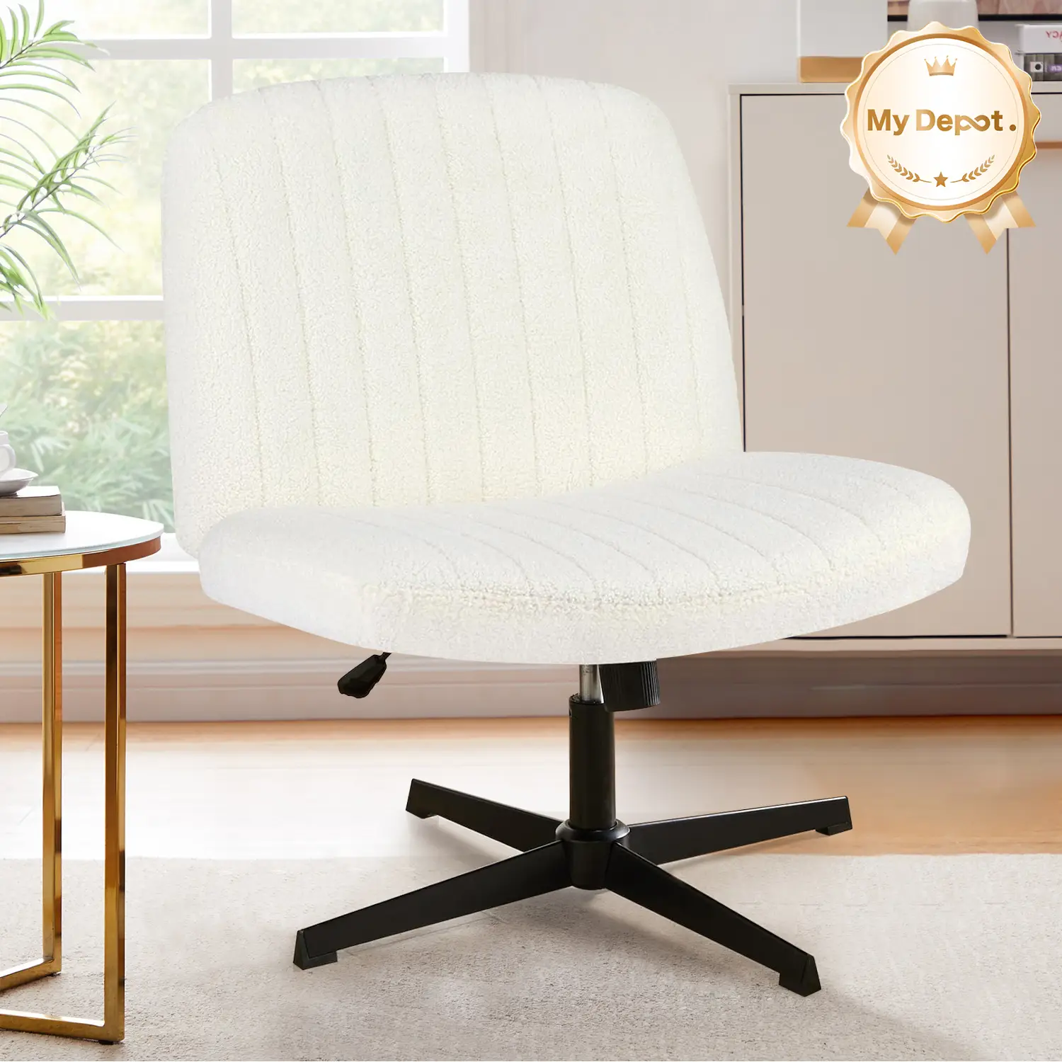 [DEAL] Armless Swivel Office Desk Chair with Criss Cross Legs - Height Adjustable Wide Seat Computer Task Chair for Home Office, Fabric Vanity Chair