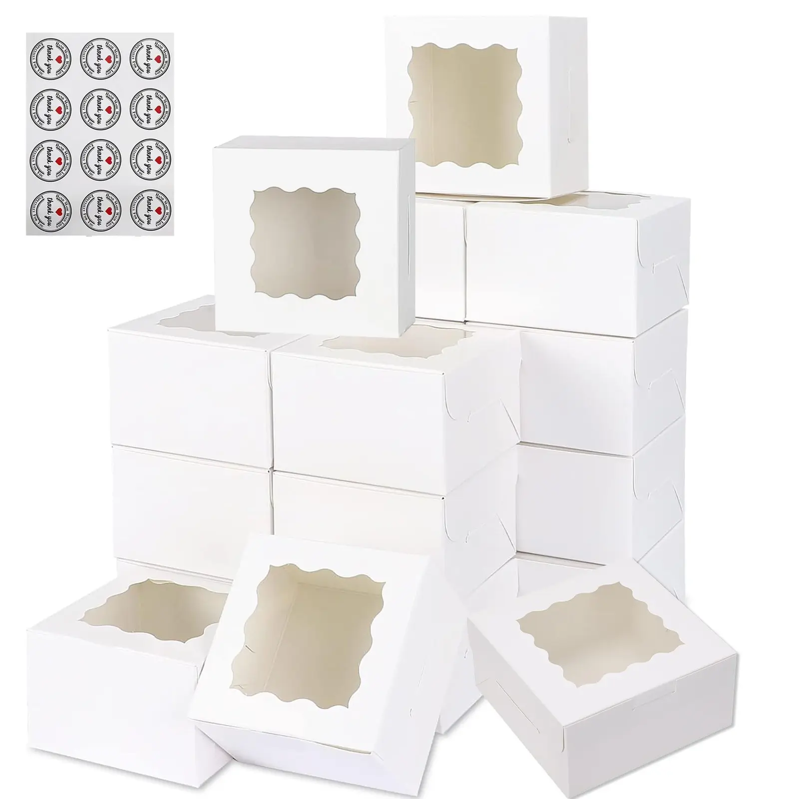 White Bakery Boxes with Window, 3.39X 3.39 X 2.48 Inches, White Paperboard Treat Boxes for Cookies, Pastry, Cookies, Strawberries, Macarons, Bakeware, Baking Supplies