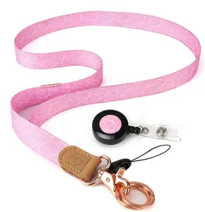 Lanyards for  for Women  Keychains Cute Pink Lanyard with Retractable Badge Reel Long Key Chain Strap Girls Key Lanyard