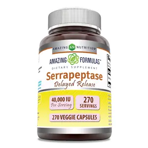 Amazing Formulas Serrapeptase Supplement | Delayed Release | 40,000 IU | 270 Veggie Capsules | Non-GMO | Gluten-Free | Made in USA