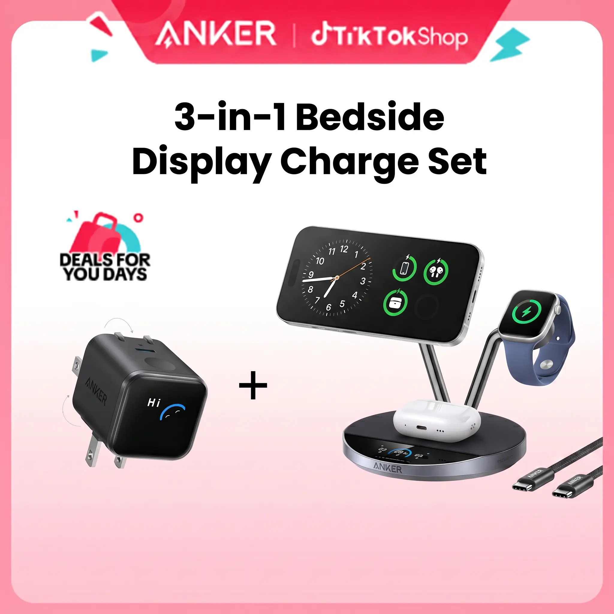 Anker Prime MagSafe Charger Compatible, 3-in-1 Charging Station, Qi2 25W Wireless Charger Dock Stand, Smart Display with TEC Active Cooling & Anker 45W Fast Charging USBC Charger with LED Display, Fast Charging Block for iPhone 17/16/15 Series, MacBook