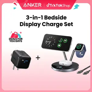 Anker Prime MagSafe Charger Compatible, 3-in-1 Charging Station, Qi2 25W Wireless Charger Dock Stand, Smart Display with TEC Active Cooling & Anker 45W Fast Charging USBC Charger with LED Display, Fast Charging Block for iPhone 17/16/15 Series, MacBook