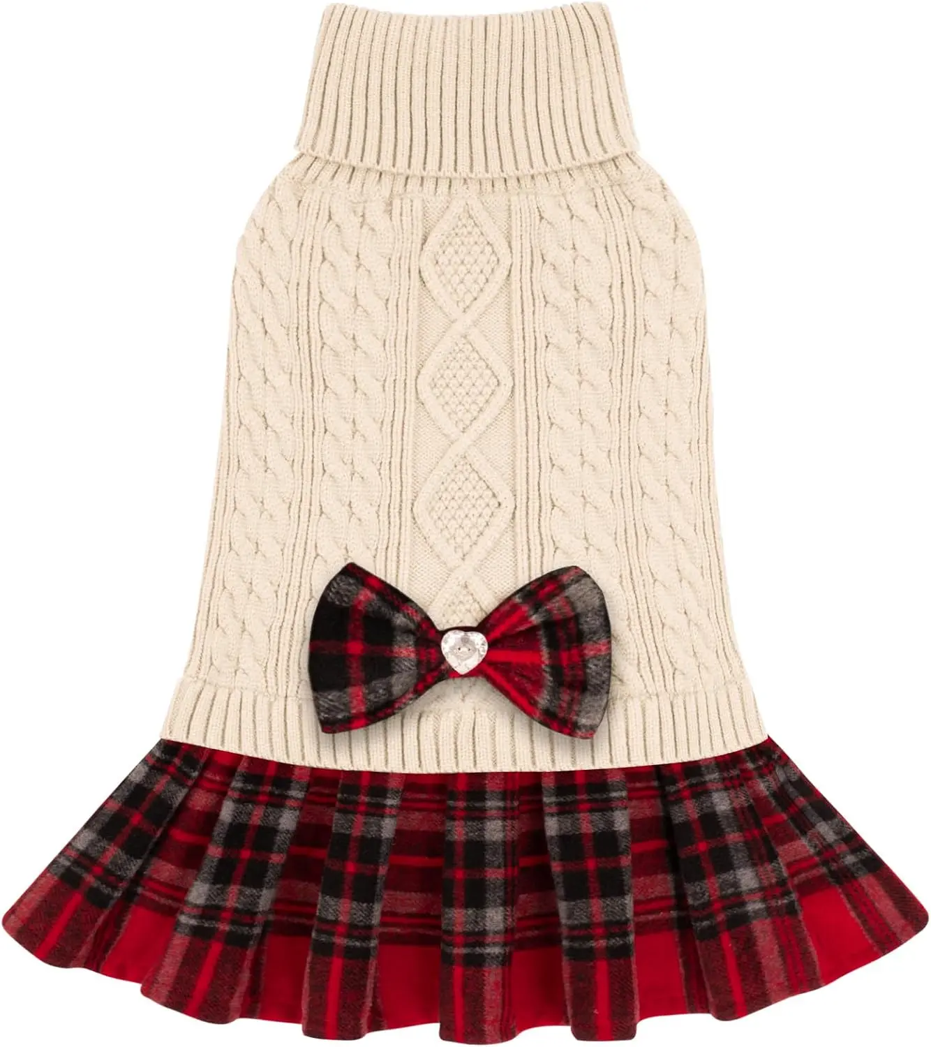 Cozy Fall Dog Sweater and Skirt Set for Small Dogs, Warm Knitted Pet Outfit with Plaid Dress, Cute Autumn Apparel for Teddy Bichon Chihuahua