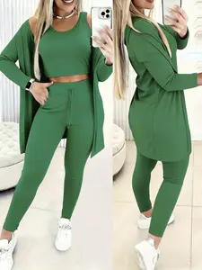 Women's Solid Color Tank Top & Pants & Outwear Lightweight Lounge Set, Casual Comfy Loungewear Set for Daily Wear, Ladies Sleepwear for All Seasons
