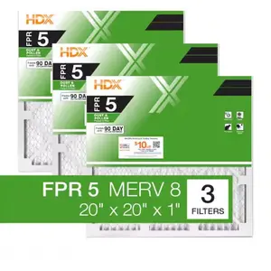HDX 20 in. x 20 in. x 1 in. Standard Pleated Furnace Air Filter FPR 5, MERV 8 (3-Pack)