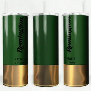 Remington Green Tumbler With Lid And Straw, 20oz Skinny Stainless Steel Water Bottle, Insulated Straight Cup, Summer/Winter Drinkware, Outdoor Travel Accessories | High Quality