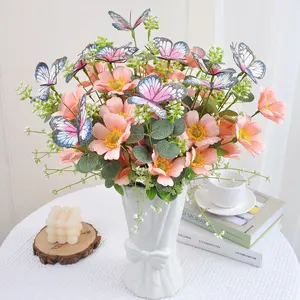 Spring Butterfly Poppy Flowers Artificial, Easter Home Decor, Fake Floral Stems for Vase, Farmhouse Wedding Party Table Centerpieces