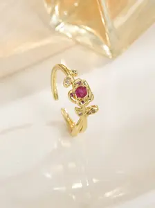 Beauty and Beast Rose Ring, Fashion Petal Flower Ring for Women, Elegant Copper Rhinestone Design, Summer Accessory, Elegant Casual Ring