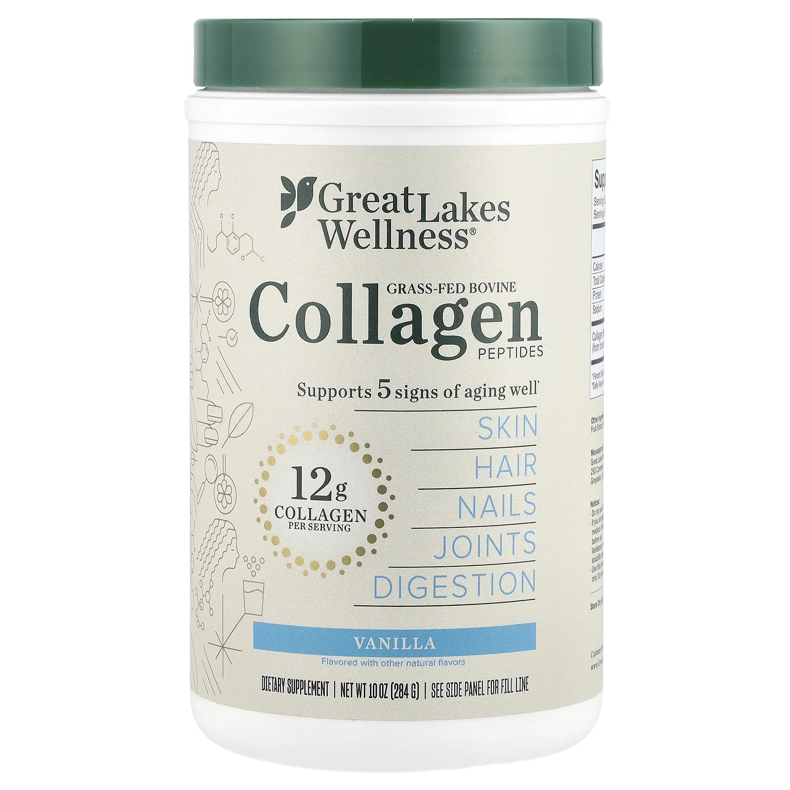Great Lakes Wellness Grass-Fed Bovine Collagen Peptides, Vanilla, 10 oz (284 g)
