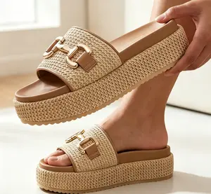 Womens Platform Sandals Espadrilles Metal Chain Slip on Open Toe CuteBeach Slide Sandals Summer Walking Shoes Walking Shoes