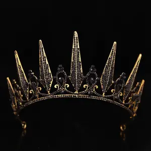 Black tiara gold crown crystal bride princess headpiece wedding accessories prom queen