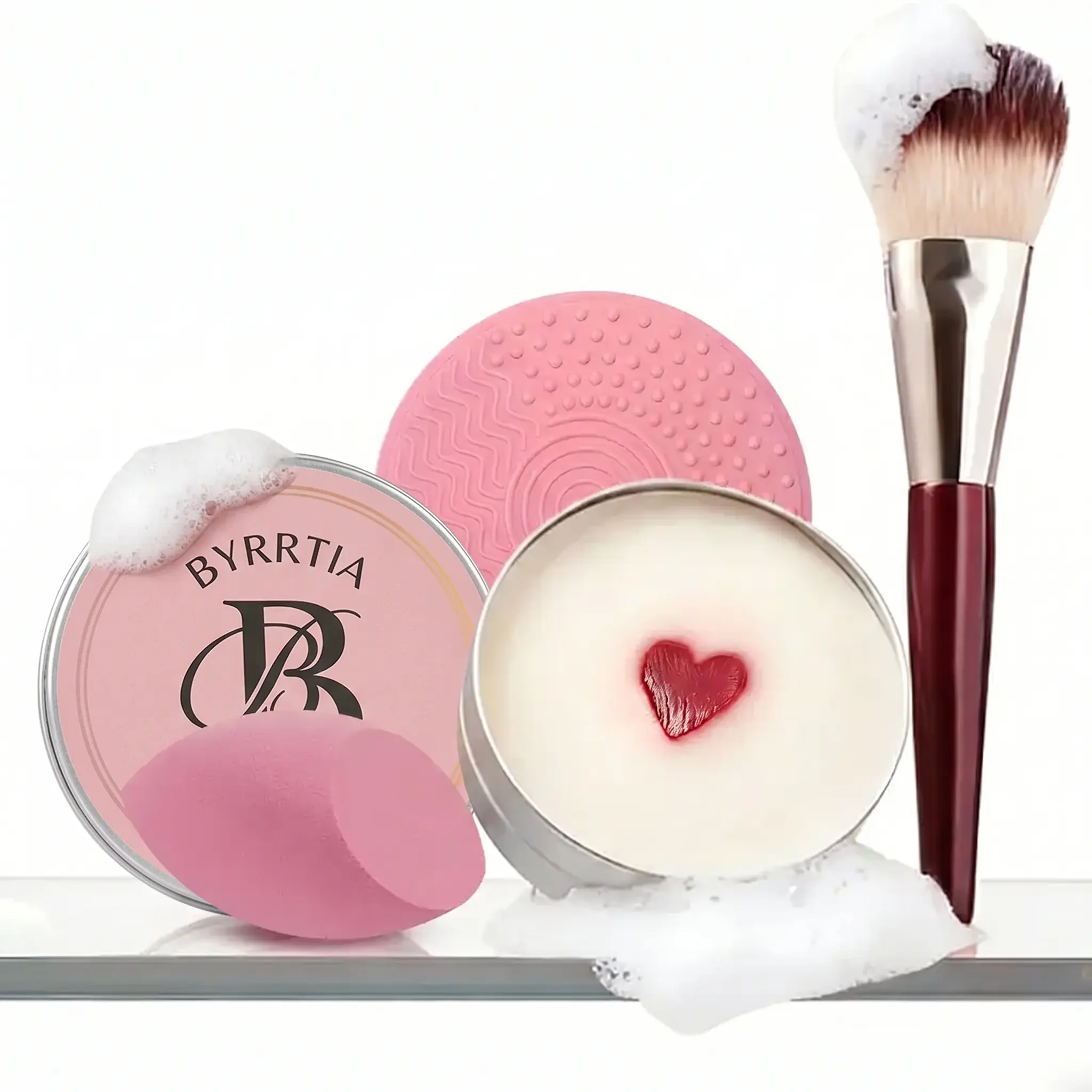 Makeup Brush Cleaner Solid Brush & Sponge Soap With Silicone Cleaning Pad, Vegan, Deep Cleaning, No Residue