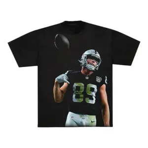 Raiders "Brock Bowers" Tee - Black T-Shirt Featuring Player Number 89 and Helmet Design