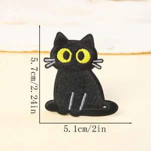 Cartoon Little Black Cat Embroidery Patch, Iron On Self Adhesive Fabric Badge For Down Jacket Repair Clothing DIY Decoration Accessories