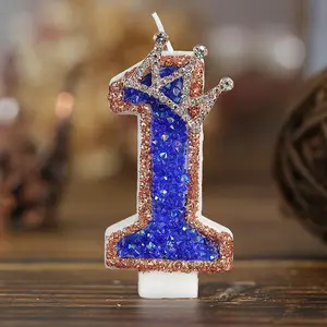0-9 Number Decorative Candles, Blue Rhinestone Crown Decorative Candles, Birthday Cake Decorations, Party Candles, Atmosphere Party Supplies, Romantic Party Supplies, Birthday Candles