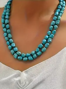 Boho Style Dual-Layer Turquoise Necklace, Vintage Style, Perfect Women's Gift, Ideal for Casual Wear or Special Occasions
