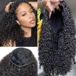 Yarhabel 250% Burmese Curly Wear Go Half Wig- Glueless Raw  Vietnamese Hair Invisible Hairline Drawstring Seamless Blend Beginner Friendly Hairpeice No Leave Out Flip Over Wig Summer Hairstyles Budget Friendly Wig Beach Essentials#Summerwins#DealsForYouD