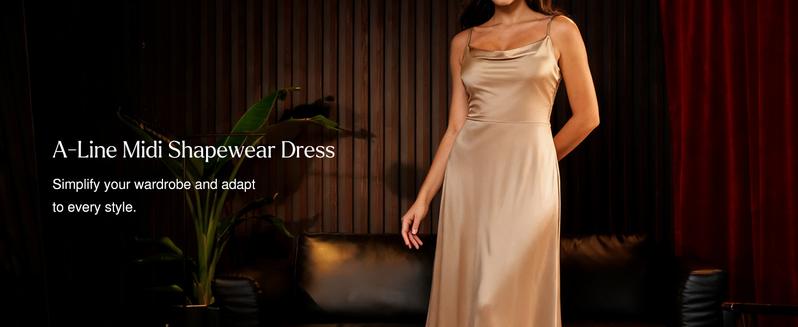 Popilush Satin Cowl Neck Spaghetti Strap Midi Swing Dress - Casual Breathable Elastic Fabric for Everyday Womenswear Feminine Adjustable Mesh