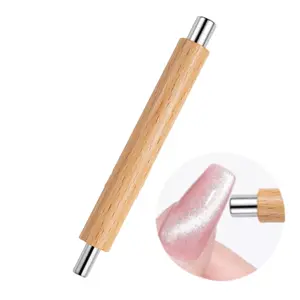 Strong Double Side Cat Eye Magnet Tool with Wooden Handle for Velvet Nails & Magnetic Gel Effects