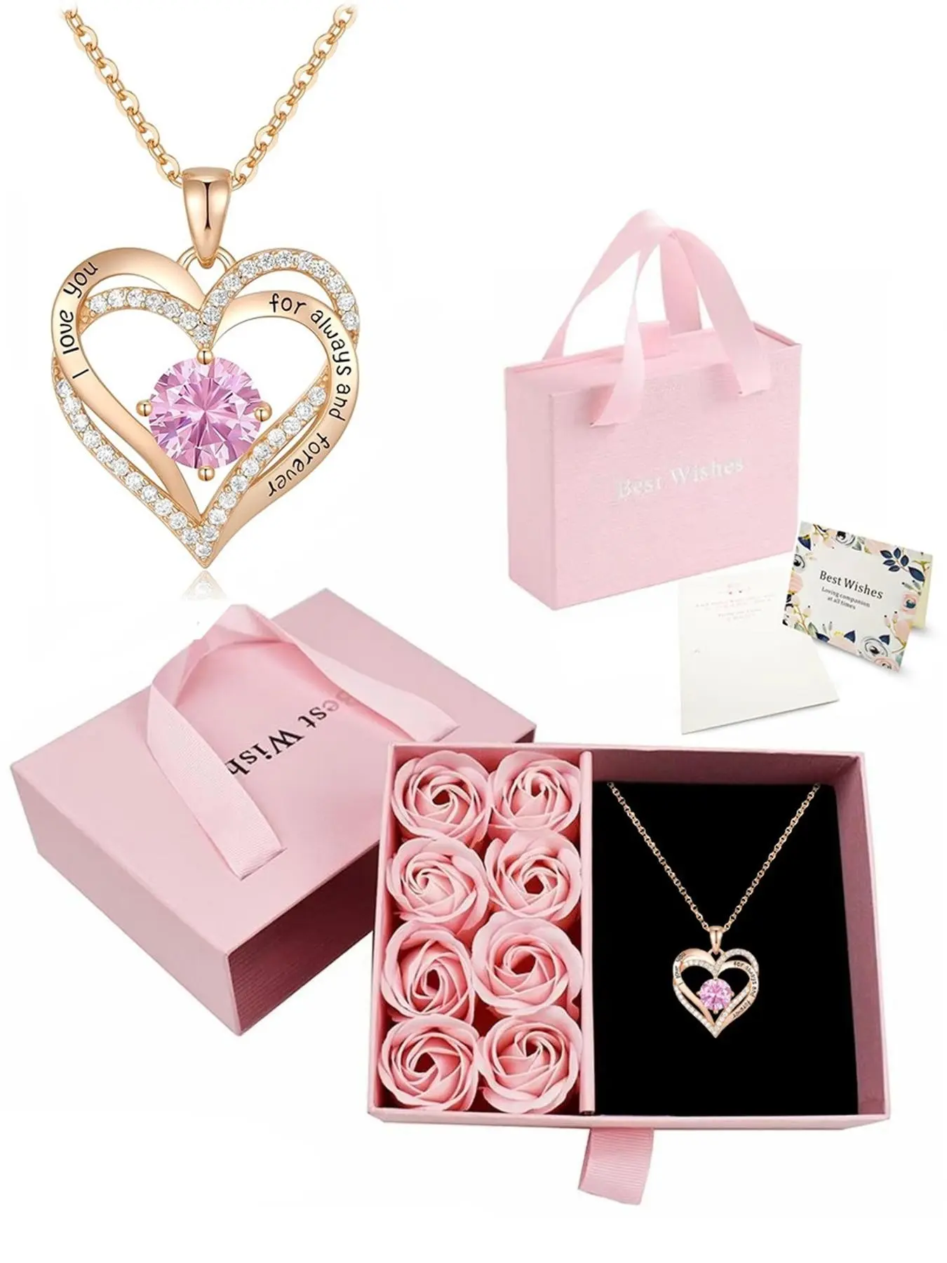 Birthstone heart necklace & rose gift set, Heart shaped pendant, Exquisite Jewelry Gift, birthday gift for mom, daughter, girlfriend, wife, grandma. Great for Christmas, Valentine’s Day, Mother’s Day, anniversaries, holiday gifting