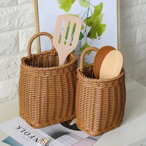 Nordic Woven Basket Wall Hanging Flower Basket Fruit Sundries Organizer Kitchen Vegetable Storage Basket Container Wall Decor