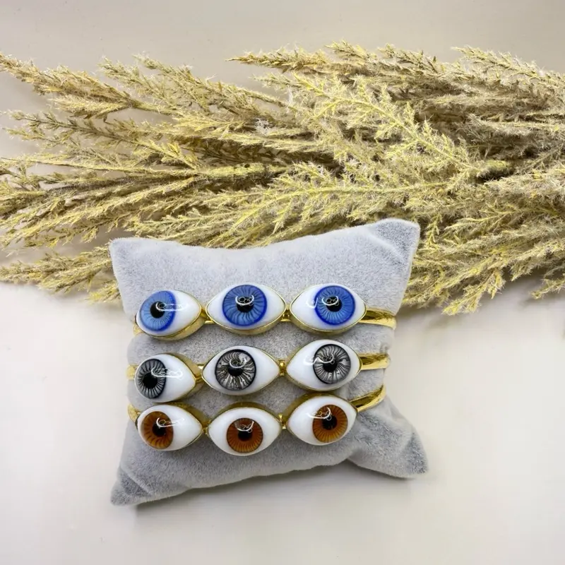 Eye Bracelet with Multi-Color Enamel and Golden Edge for Stylish Accessory