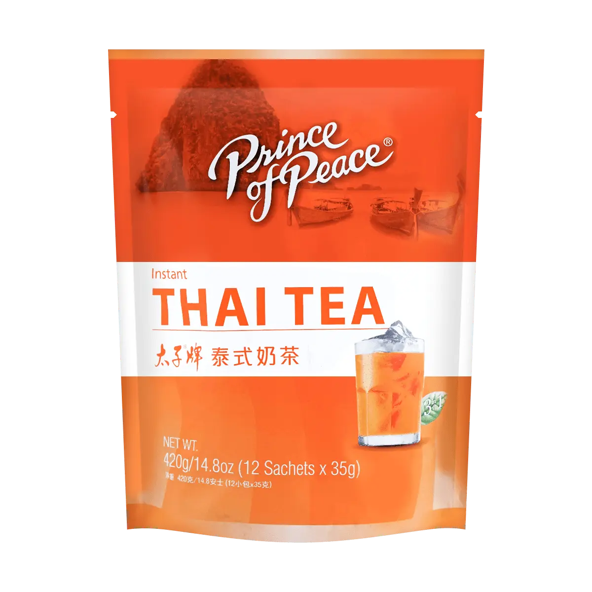 Prince of Peace Authentic Thai Milk Tea Mix - Instant Thai Iced Tea, 12 Sachets (420g) - Rich & Creamy, Easy Cold/Hot Brew