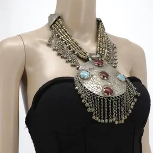 Vintage Afghan Kuchi Choker: Bohemian Statement Necklace with Aqeeq Pendant - Ethnic Tribal Jewelry
