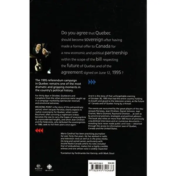 USED Book - Breaking Point Quebec-Canada : The 1995 Referendum by Mario Cardinal (Paperback) - english