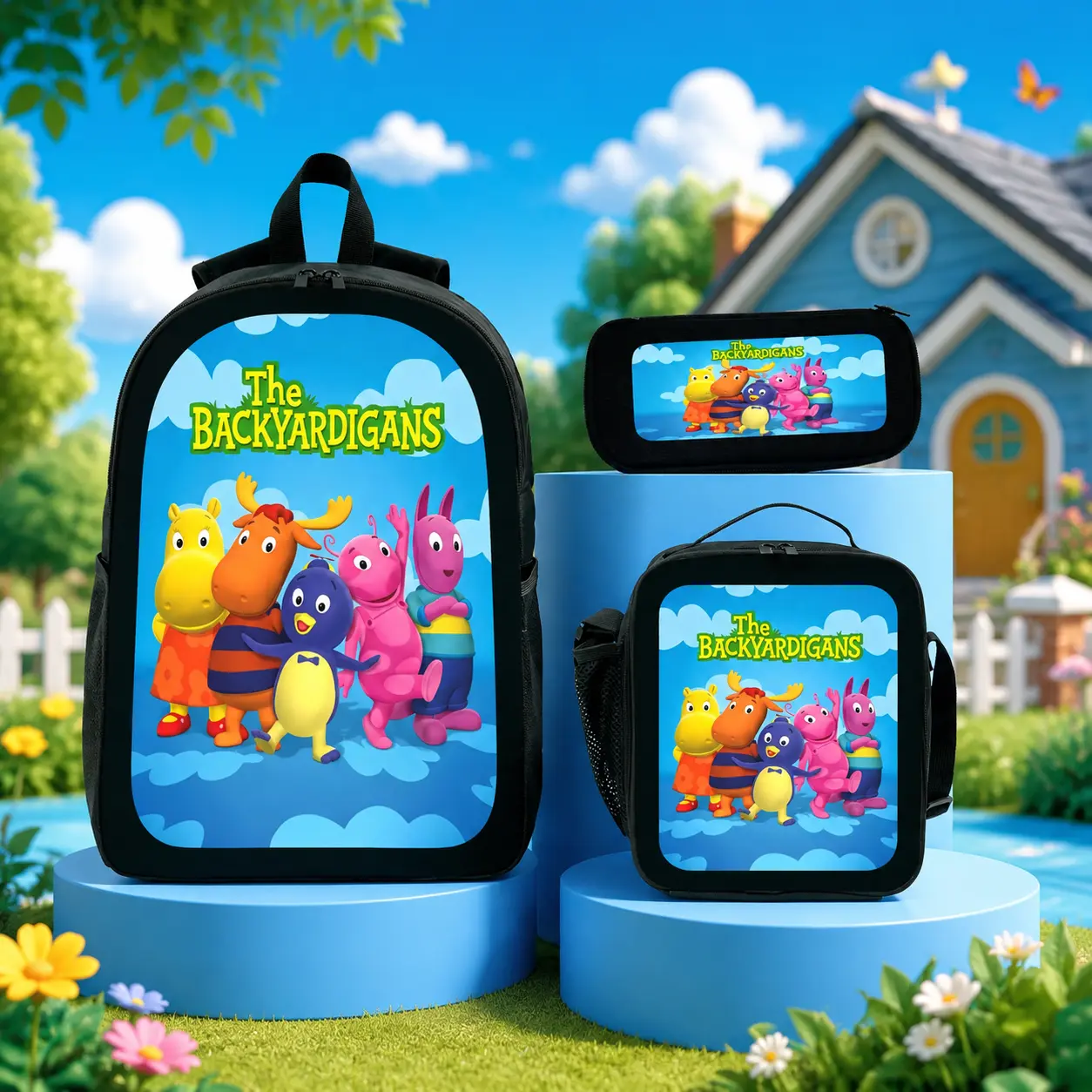 Backyardigans Cartoon Backpack Set 3PCS School Backpack Lunch Bag Pencil Case Cute Cartoon Bookbag Lightweight Daypack for Teens Students Backpacks for School Women Men Travel Casual Backpack Set Gift Idea