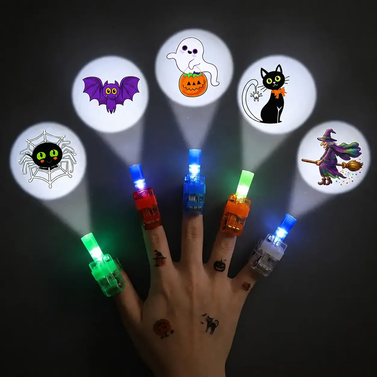 Halloween Finger Projector Rings, LED Light-Up Finger Toys,Spooky Projection Party Favors for Kids, Halloween Party Supplies