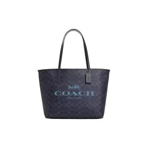 Coach City Canvas Tote Bag for Women with Magnetic Closure and Logo, Midnight Navy