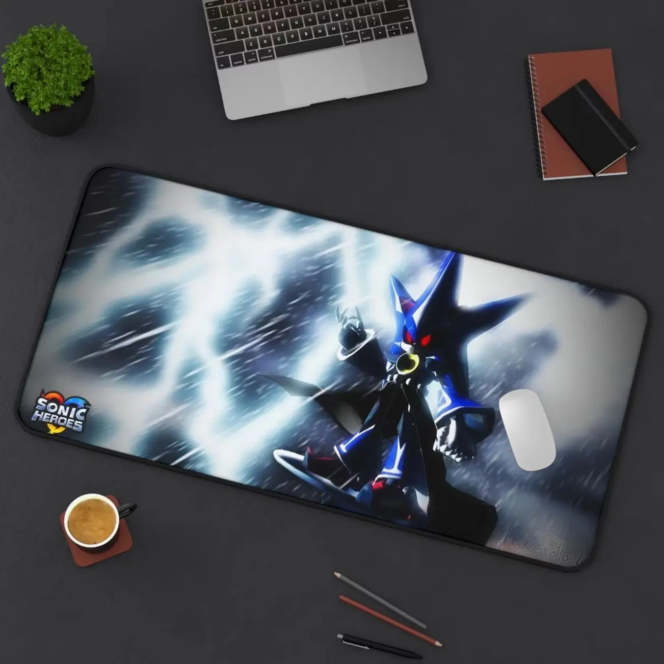 Sonic Heroes Neo Metal Sonic Desk Mat | Gaming Mouse Pad | Office Decor | Gamer Gift | Anime Merchandise | Game Console Desk Accessory