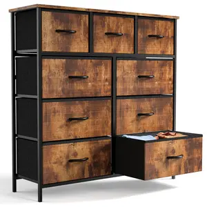 Crafted Comforts Fabric Storage Tower Dresser with 9 Drawers for Bedroom, Closet, Nursery - Steel Frame and Wooden Top for Kids Room