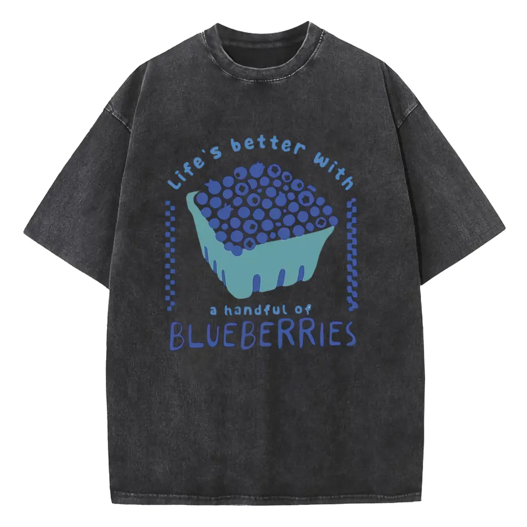 Life Is Better With Blueberries Graphic Tee Women Casual Fruit Print Oversized Soft Shirt