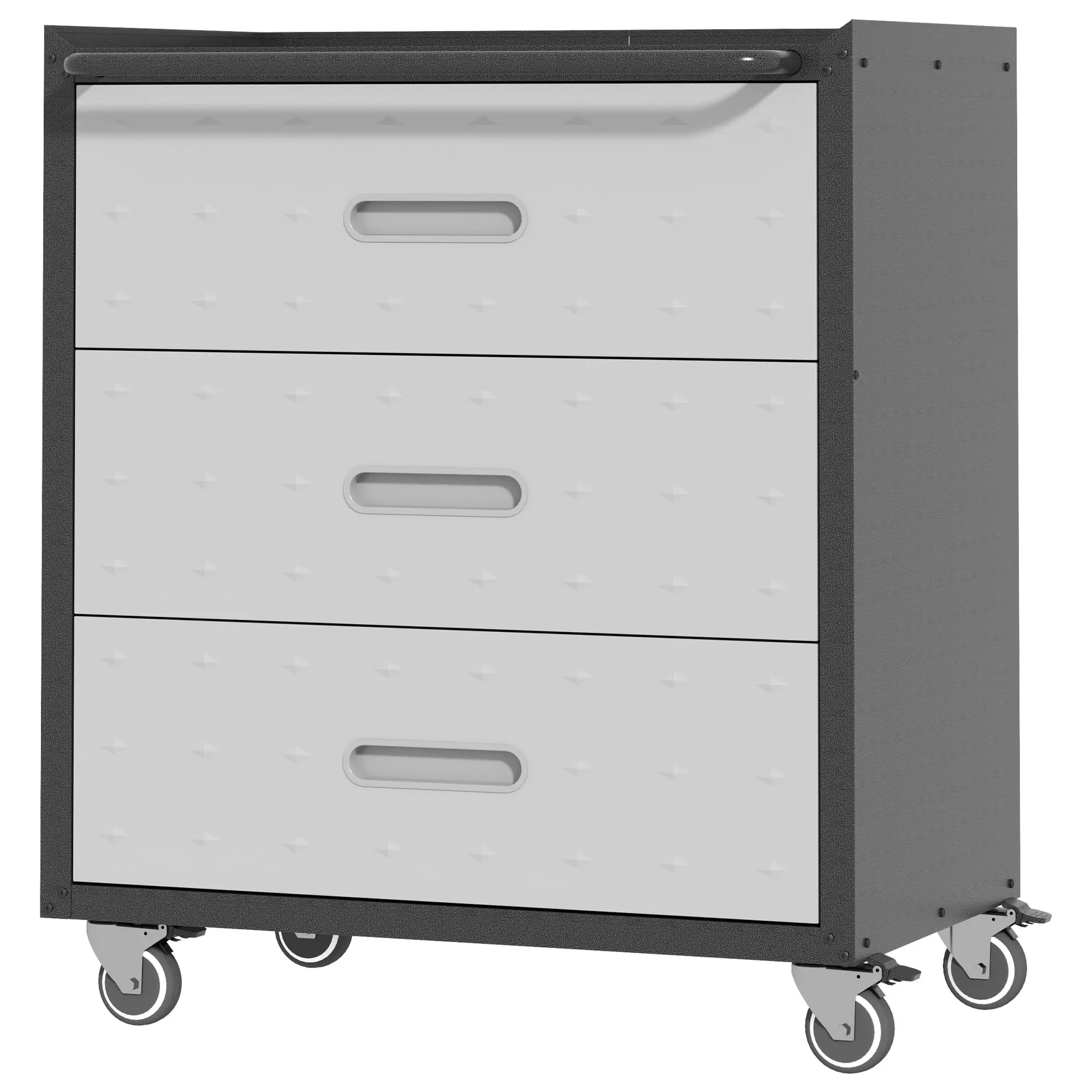 Metal Storage Cabinet with Wheels, Rolling Tool Cabinet, Garage Storage Cabinet with 3 Drawer for Tools, Assembly Required (Black/Grey)