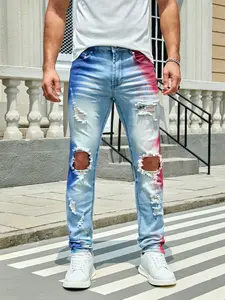 Men's stretch pants, full strip hand printing, fashion wash,-RSM-FABELANTEJEAN-WHBL Menswear Underwear Trouser Streetwear