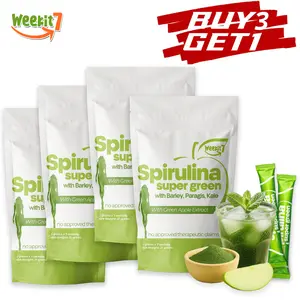 【Buy 3 Get 1】Weekit7 -Organic Spirulina Powder, Super Greens Powder, Non-GMO, Gluten Free Supplement, Bloating Relief, Gut Health, Skin Care, Dietary Supplement, with Spirulina, Barley Grass, Kale, Paragis, Green Apple