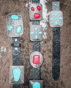 Redstone Revival Concho Belt in Black by Lucky and Blessed - Western, Adjustable Waist, Cowboy Cowgirl Tooled Fashion Accessory, Western Belts, Adjustable Waist Belt