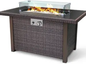 Wicker-Woven Propane Gas Fire Pit Table 44" | Outdoor Propane Fire Pit Tables for Outside Patio 50000 BTU | CSA Approved Rectangular Fire Pit Table | Balcony, Backyard & Garden Outdoor Firepit Table