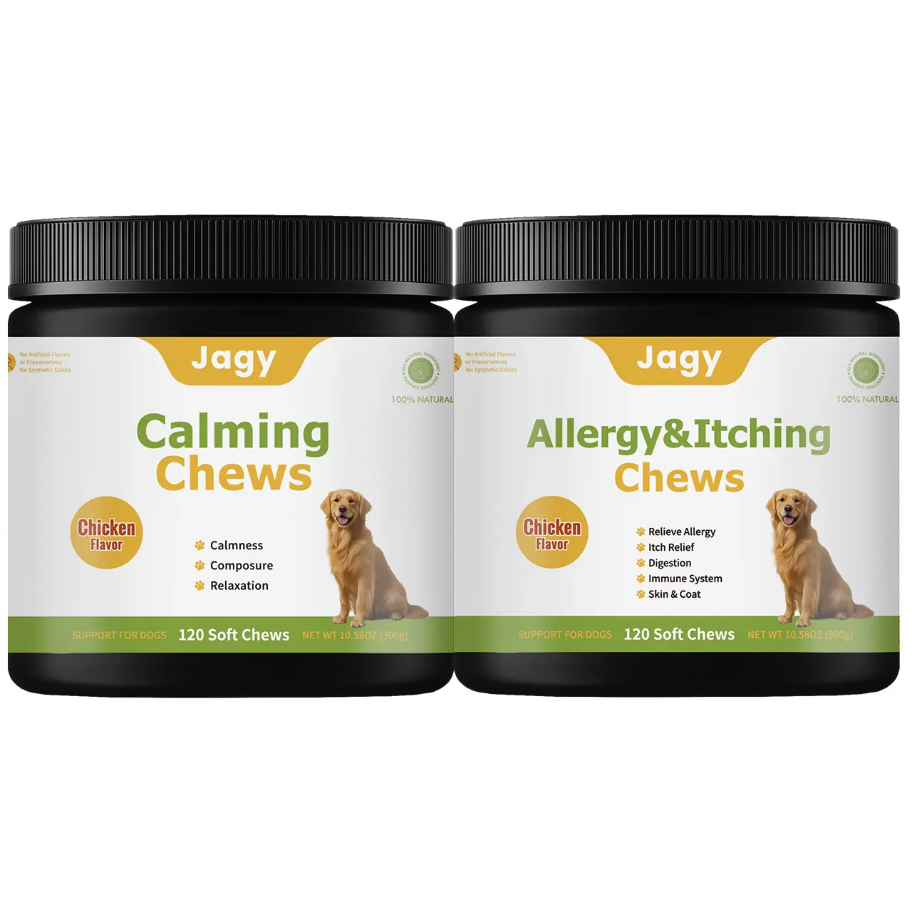 Jagy Calm & Comfort Bundle for Dogs – Omega-3 Allergy Skin & Coat Chews + Relaxing Soft Chews for Itching Relief, Stress & Emotional Balance