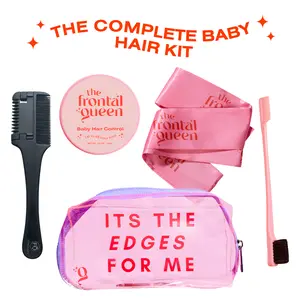 The Frontal Queen Edges On Fleek Kit - Baby Hair Control, Razor Bomb, 2 in 1 Brush, Lace Melting Band & Cosmetic Bag - 48-Hour Edge Hold Hair Styling Gel Set