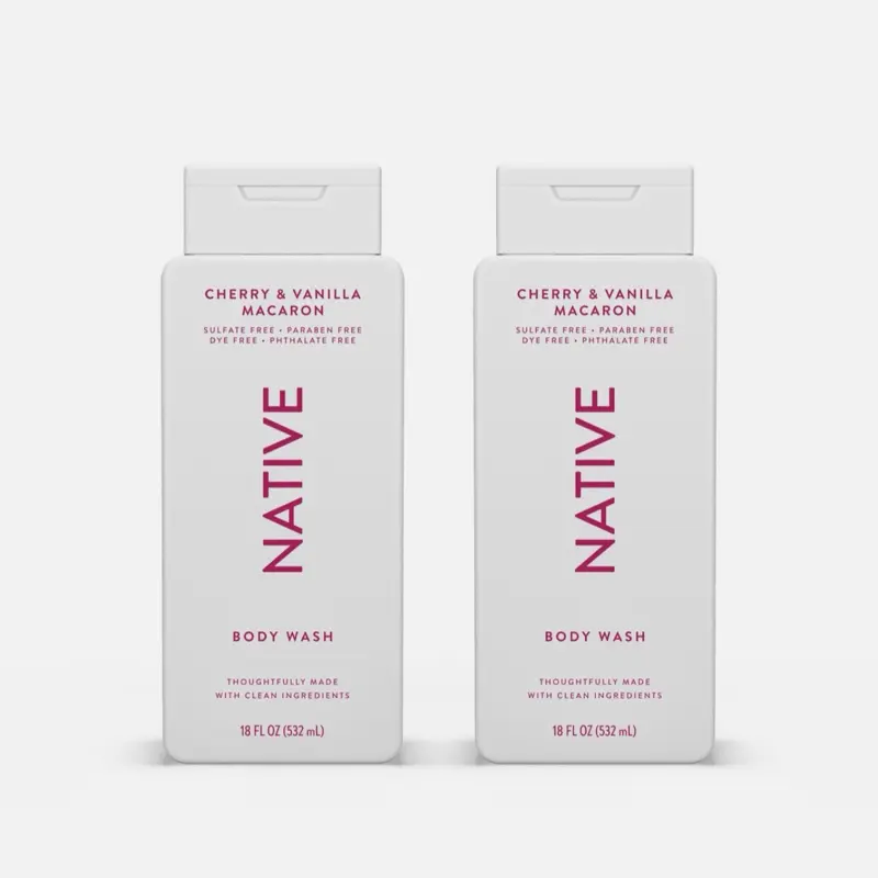 Native Body Wash CHERRY & VANILLA MACARON Sulfate Free Paraben Free for Men and Women 18 oz Plant Derived Cleanser