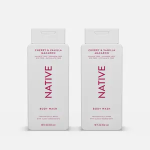 Native Body Wash CHERRY & VANILLA MACARON Sulfate Free Paraben Free for Men and Women 18 oz Plant Derived Cleanser